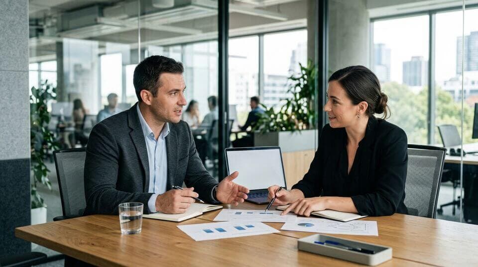 Führungskraft liest ihr Arbeitszeugnis am Schreibtisch